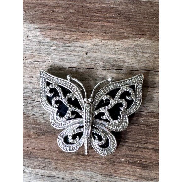 Vintage Sterling Silver Butterfly Pendant With Black Enamel Detailing 7.42g - Picture 4 of 6